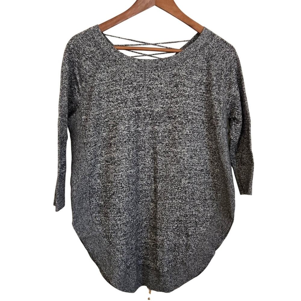 Gothic Grunge Whimsigoth Express Gray Marled Knit Lace‑Up V‑Neck Sweater XS
